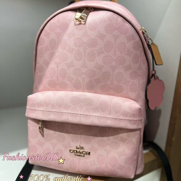 NWT Coach CEF46 Taylor Small Backpack In Signature Canvas With Charms pink